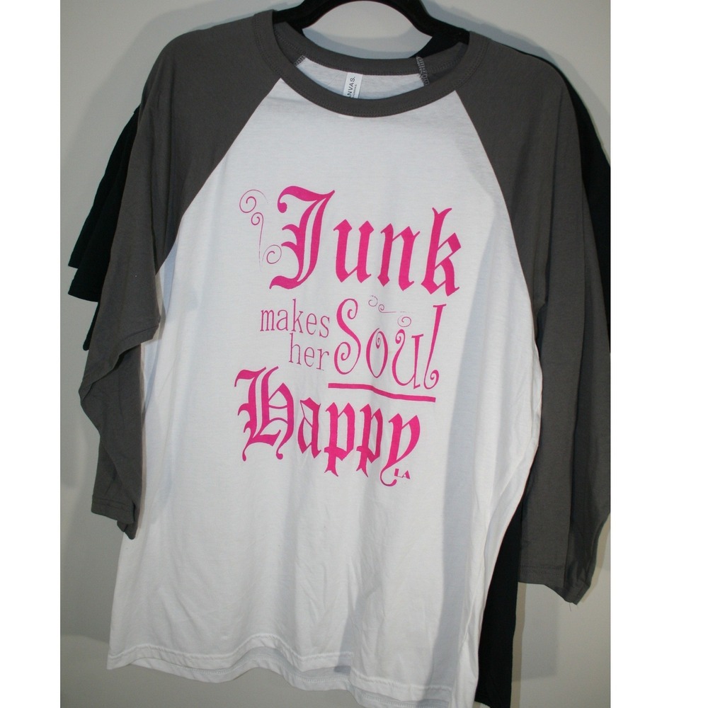 Bella+Canvas Junk Makes Her Soul Happy Raglan Baseball Tee Grey White XL